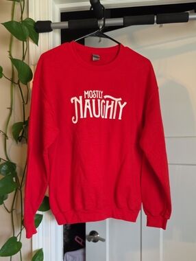 Gildan Red 'Mostly Naughty' Crewneck Sweatshirt